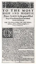Opdrachtpagina in de Heilige Bijbel, uitgegeven door Robert Barker, 1611