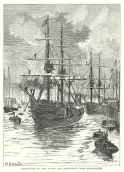 Vertrek van de Alert en Discovery uit Portsmouth (gravure)