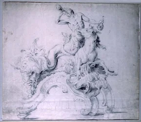 Ontwerp voor een verguld-bronzen vuurbok, ontworpen door Lambert-Sigisbert Adam