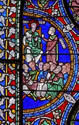 Detail van een van de Bijbelramen met Mozes en Jethro