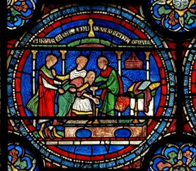 Detail van het Wonderraam met Robert van Cricklade bij het graf