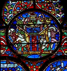 Detail van het St. Alphege raam met het beleg van Canterbury