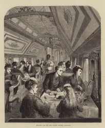 Eetwagen op de Union Pacific Railway (gravure)