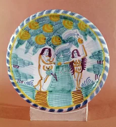 Schaal met Adam en Eva