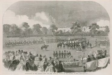 Uitdeling van het Victoria Cross, de nieuwe orde van moed, door Hare Majesteit in Hyde Park