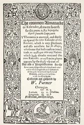 Dubbele Almanak (gewoon en nieuw) en voorspelling voor Dublin voor 1587, door W. Farmer, gedrukt door Watkins en Roberts, 1587