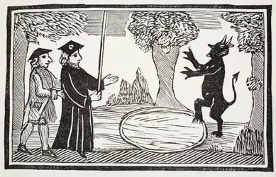 Dr. Faustus roept de Duivel op, illustratie uit Chap-books of the Eighteenth Century door John Ashton, gepubliceerd 1882