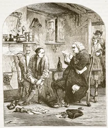 Dr. Johnson leest het manuscript van de Vicar of Wakefield, illustratie uit Cassells Geïllustreerde Geschiedenis van Engeland
