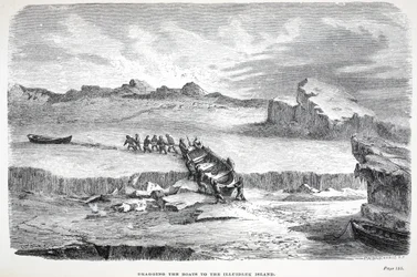 De boten naar het Illuidlek-eiland slepen, Londen 1886