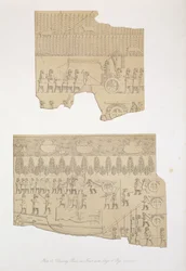 Tekening van een stier, en bos met herten en varkens, Koujunjik, plaat 12 uit Nineveh en zijn overblijfselen door Austen Henry Layard (1817-94) gepubliceerd 1849