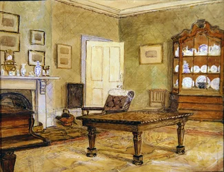 Saloninterieur met porseleincollectie, c.1890
