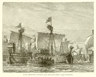 Duel tussen Franse en Engelse schepen, 13e eeuw