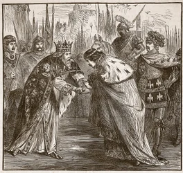 Edward ontvangt koning Jan van Frankrijk, illustratie uit Cassells Geïllustreerde Geschiedenis van Engeland