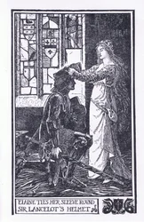 Elaine bindt haar mouw om Sir Lancelot