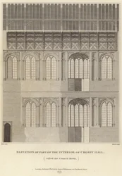 Verhogingen van een deel van het interieur van Crosby Hall
