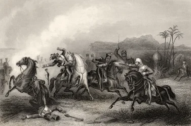 Ontmoeting tussen Luitenant Hills en een groep Sepoy Cavalerie, uit 