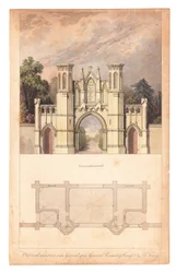 Ingang van Highgate Cemetery gepubliceerd door The Lady Magazine, circa 1839