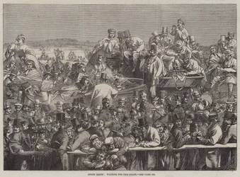 Epsom Races, wachten op de start (gravure)