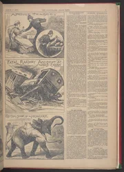 "DODELIJK SPOORWEGONGELUK BIJ WOOD-GREEN." Geïllustreerd politienieuws, 9 maart 1895 (krantenpapier)