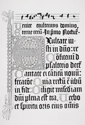Facsimile van een pagina uit een Psalter, gedrukt door Johann Fust en Petrus Schoiffer, Mainz, 1459