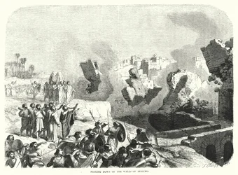Het instorten van de muren van Jericho (gravure)