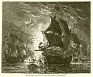 Branderschepen vallen de Spaanse Armada aan, 1588