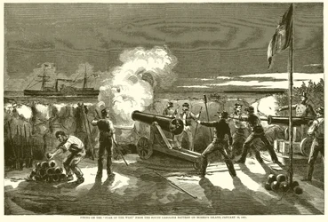 Beschieting van de Star of the West vanaf de South Carolina Battery op Morriss Island, 10 januari 1861