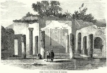 Eerste muren ontdekt in Pompeii (gravure)