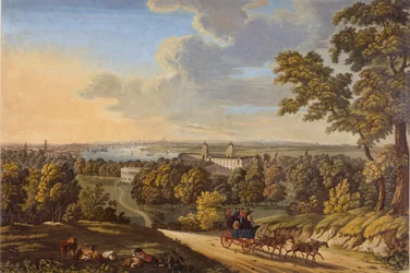 Flamstead Hill, Greenwich: De postkoets op weg naar het zuiden ca. 1810-20