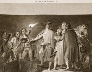 Vlucht van James II, illustratie uit David Humes The History of England, uitgegeven door R. Bowyer, Londen, 1812