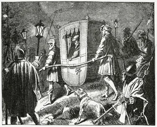 Vlucht van Keizer Karel V in 1552 voor de Protestantse Lutherse troepen onder leiding van keurvorst Maurits van Saksen, 1882