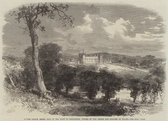 Floors Castle, Kelso, Zetel van de Hertog van Roxburghe, bezocht door de Prins en Prinses van Wales (gravure)