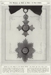 Voor vrouwen en mannen, een nieuwe orde, insignes van de Orde van het Britse Rijk, de badge en ster, eerste klasse