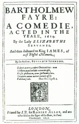 Frontispice van Bartholomew Fayre: Een komedie door Benjamin Jonson (15723-1637) 1631