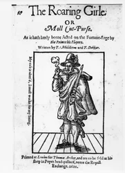 Frontispice van The Roaring Girle of Moll Cut-Purse door Thomas Middleton (1580-1627) en Thomas Dekker (c.1570-1632) 1611