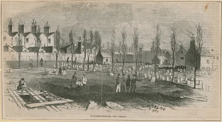 Algemeen overzicht van de begraafplaats in Spa Fields