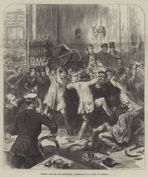 Duitse soldaten en Fransen ruziën in een café in Reims