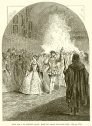 Groot bal in het oude Greenwich Palace: Hendrik VIII danst met Anne Boleyn