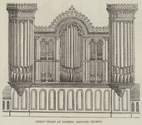 Groot Orgel in Barmen, Rijnland-Pruisen (gravure)
