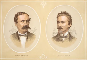 Gustav Nachtigal en Gerard Rohlfs, illustratie uit De Geïllustreerde Editie van het Leven en de Ontdekkingen van David Livingstone door J. Ewing Richie, uitgegeven door A. Fullarton & Co., 1876