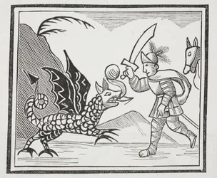 Guy en de Noordumbrische Draak, illustratie uit Chap-books van de Achttiende Eeuw door John Ashton, uitgegeven 1882