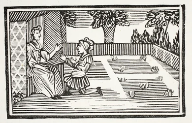 Guy het hof maakt aan Schone Phillis, illustratie uit Chap-books van de Achttiende Eeuw door John Ashton, uitgegeven 1882