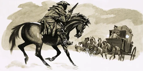 Snelwegman op het punt een koets aan te vallen