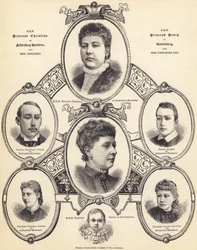 HRH prinses Christian van Sleeswijk-Holstein en HRH prinses Henry van Battenberg, en hun kinderen