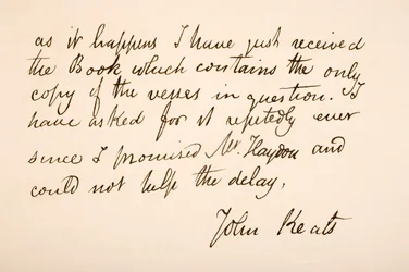 Handschrift en handtekening van John Keats