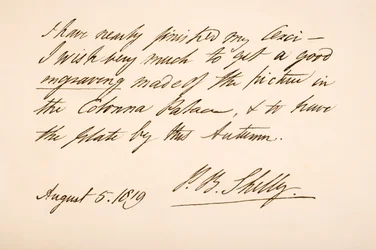 Handschrift en handtekening van Percy Bysshe Shelley, 1819