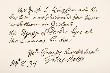 Handschrift en handtekening van Titus Oates, 1694