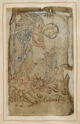 Nederdaling ter helle, uit "Tiberius Psalter", Cotton MS Tiberius C VI, f.14 , c.1050