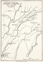 Havelocks mars van Allahabad naar Cawnpore, juli & augustus 1857, uit Cassells Geïllustreerde Geschiedenis van Engeland