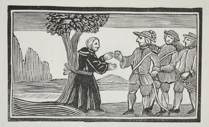 Hij bond de abt aan een boom, illustratie uit Chap-books van de achttiende eeuw door John Ashton, uitgegeven 1882